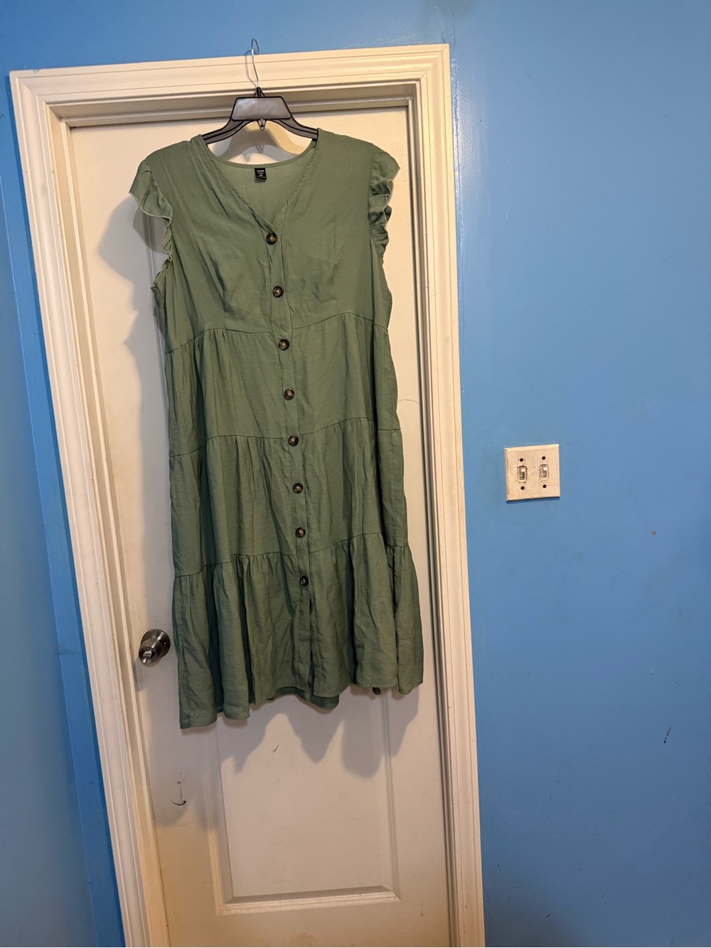 Lioness Sage Green Button-Front Tiered Midi Dress
